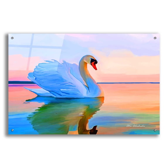 Epic Art 'White Swan' by Ata Alishahi, Acrylic Glass Wall Art, 36"x24"