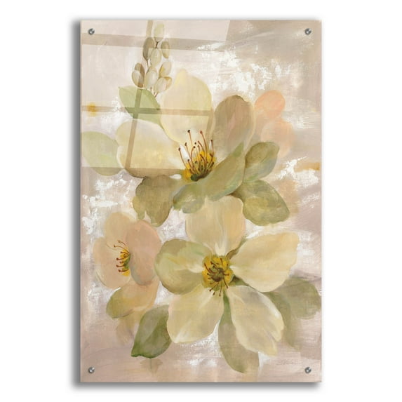 Epic Art 'White on White Floral I' by Silvia Vassileva, Acrylic Glass Wall Art, 24"x36"