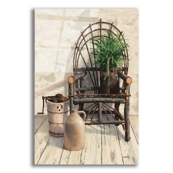 Epic Art 'Wicker Chair With Ice Cream Churn' by Cecile Baird, Acrylic Glass Wall Art, 12"x16"