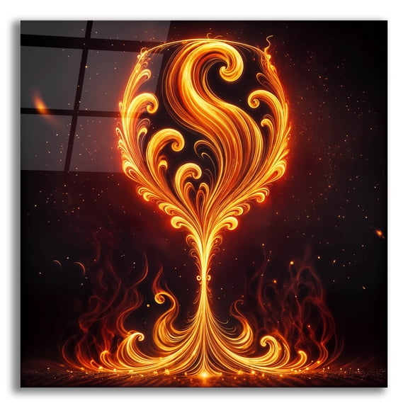 Epic Art 'Wine Glass Flame Abstract' by Rey Klimt Acrylic Glass Wall Art, 12" x 12"
