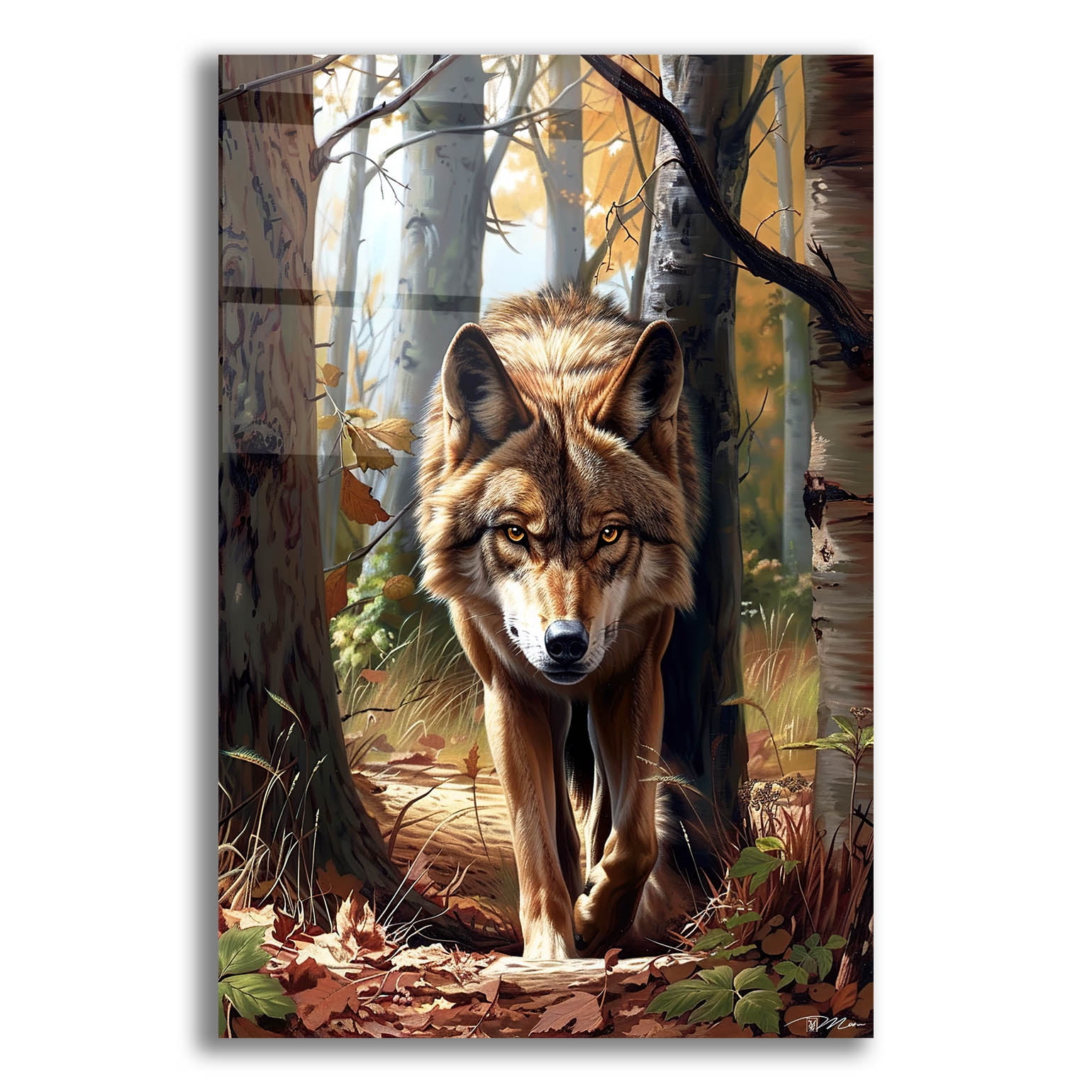 Epic Art 'Wolf In The Forest' by Momart Acrylic Glass Wall Art, 16" x