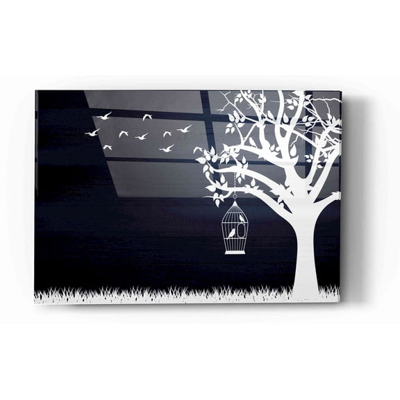 Epic Art "Wood Series: Birds and Tree, Inverted Silhouettes" Acrylic Glass Wall Art, 12"x16"