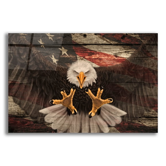 Epic Art 'Woodgrain Antiques Bald Eagle 2' by Gordon Semmens Acrylic Glass Wall Art, 16" x 12"