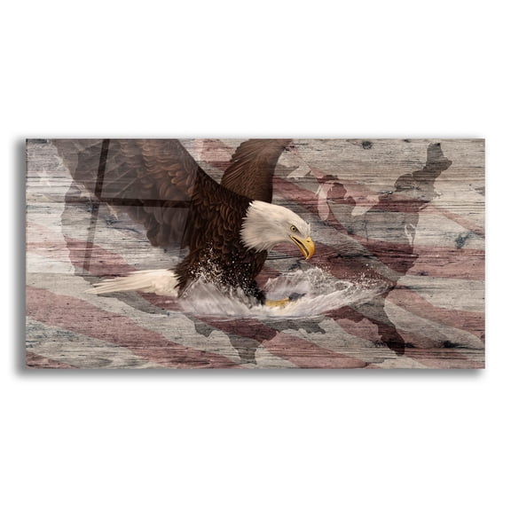 Epic Art 'Woodgrain Antiques Bald Eagle Usa' by Gordon Semmens Acrylic Glass Wall Art, 24" x 12"