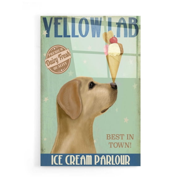 Epic Art 'Yellow Labrador Ice Cream' by Fab Funky, Acrylic Glass Wall Art, 16"x24"