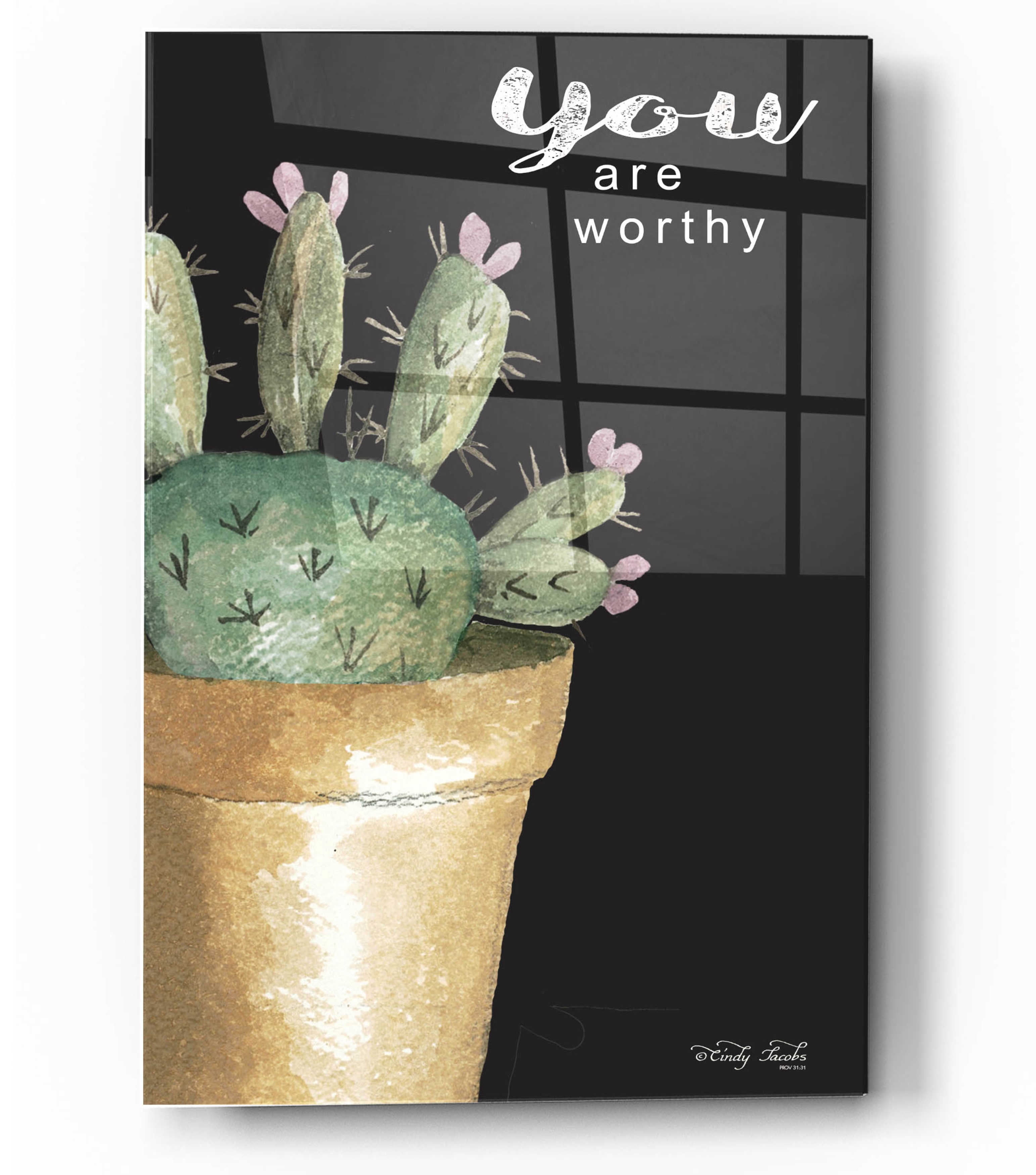 Epic Art 'You Are Worthy Cactus' by Cindy Jacobs, Acrylic Glass Wall ...