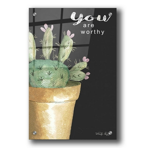 Epic Art 'You Are Worthy Cactus' by Cindy Jacobs, Acrylic Glass Wall Art, 24"x36"