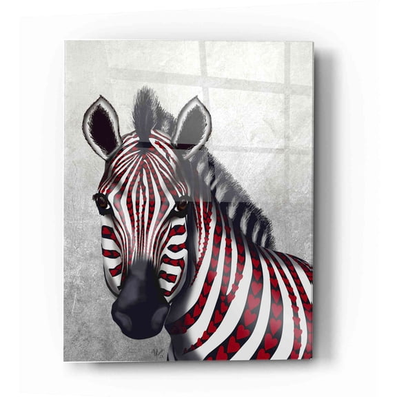 Epic Art 'Zebra, Red Love Hearts' by Fab Funky Acrylic Glass Wall Art, 12"x16"