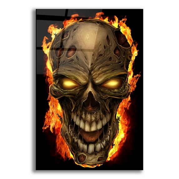 Epic Art 'Zombie Fire Skull' by Flyland Designs, Acrylic Glass Wall Art, 16"x24"