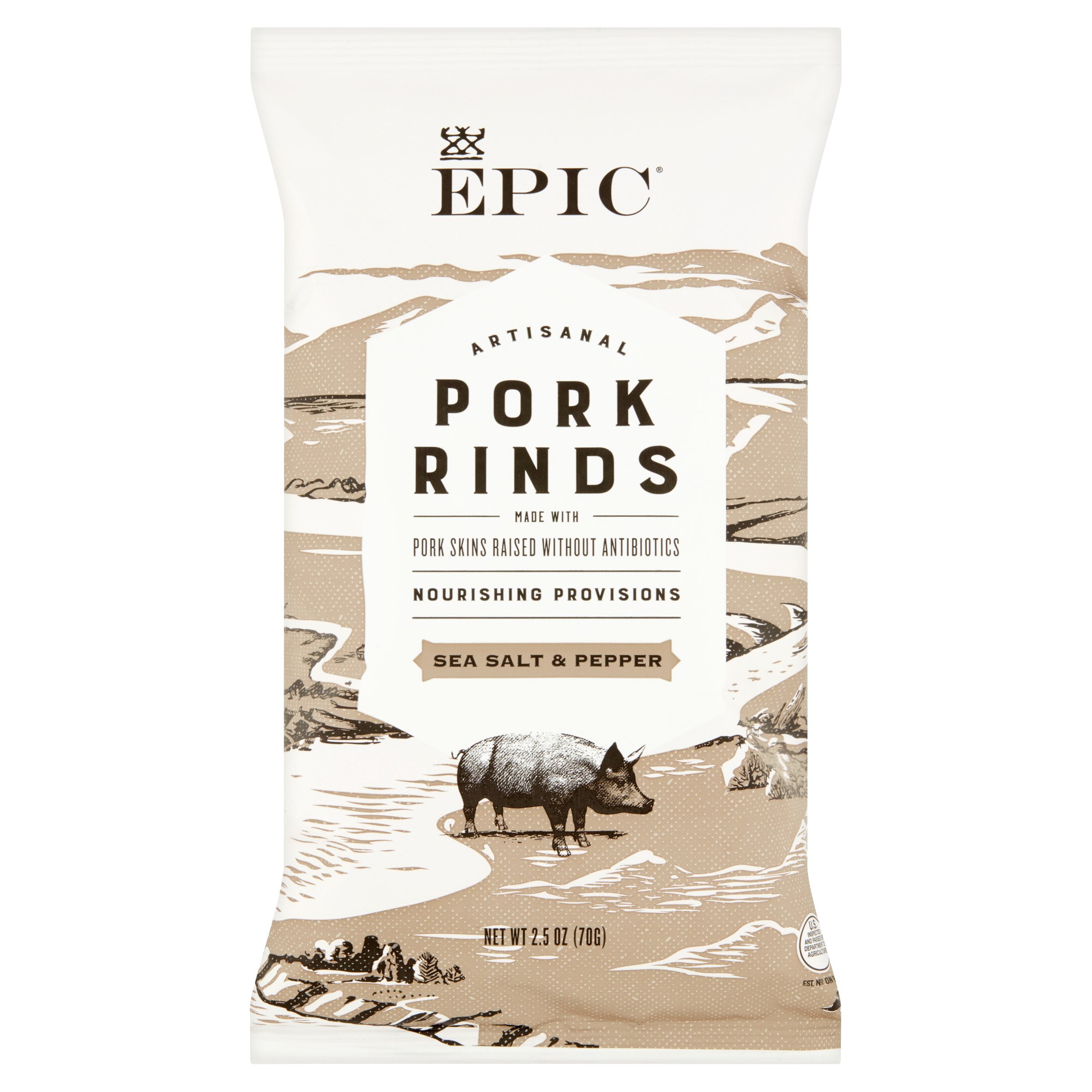 Epic Artisanal Sea Salt & Pepper Pork Rinds, 2.5 oz, 12 pack