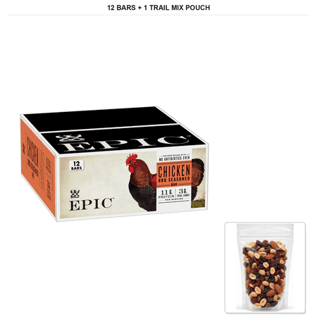 Epic BBQ Chicken Protein Bars, 12 Bars, 1.3 oz Each with 1 Bybies Trail Mix Pouch, 2 oz