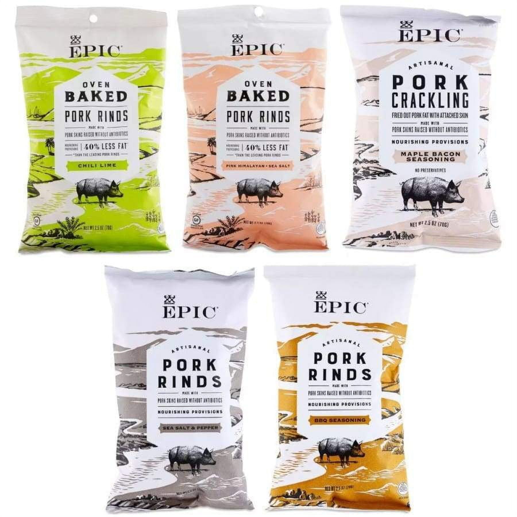 Epic Baked Pork Rinds 5Flavor Variety Pack (2.5oz) Pack One Pack (5