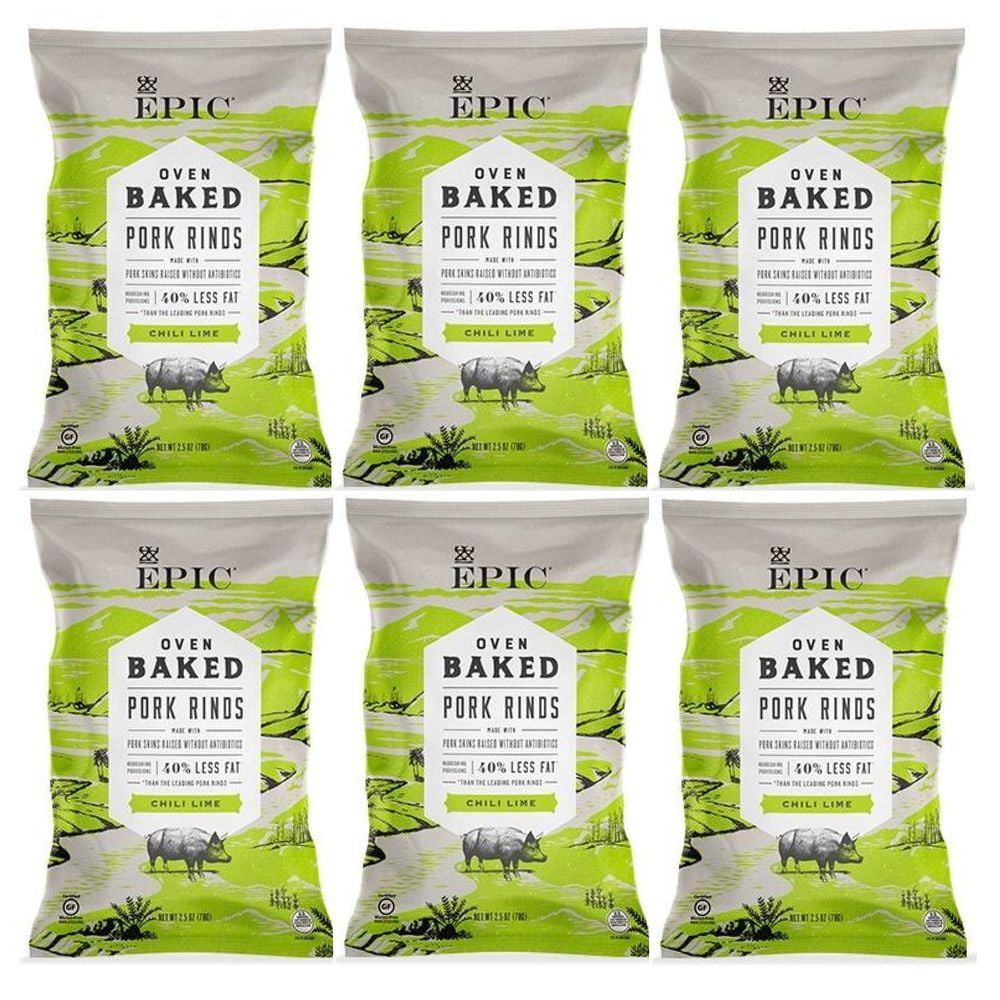 Epic Baked Pork Rinds Chili Lime 2.5oz (6Pack)