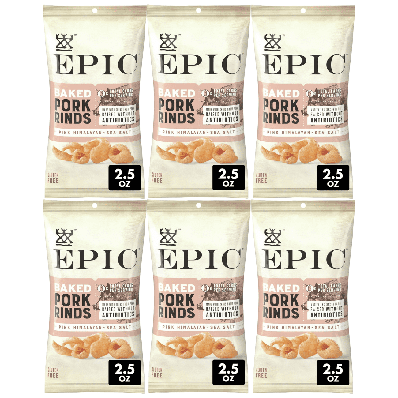 Epic Baked Pork Rinds Himalayan Sea Salt 2.5oz (6Pack)