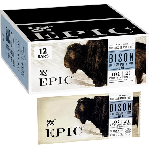Epic! Bar Bison Beef Sea Salt Pepper 1.3 Oz Pack Of 12