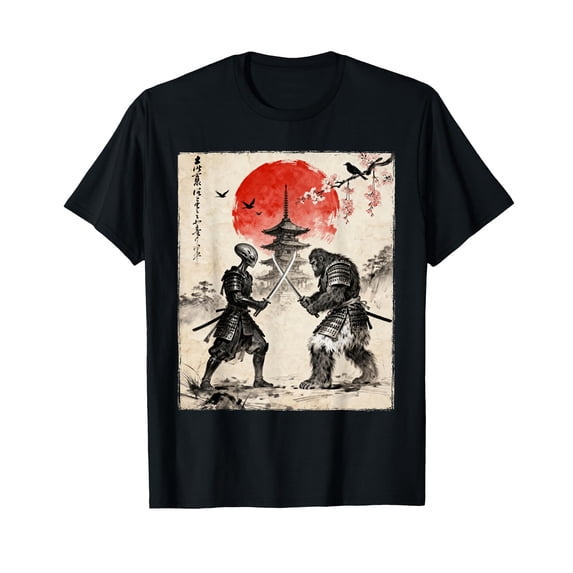 Epic Bigfoot Samurai Alien Battle Graphic T-Shirt for Unique Style and Comfort