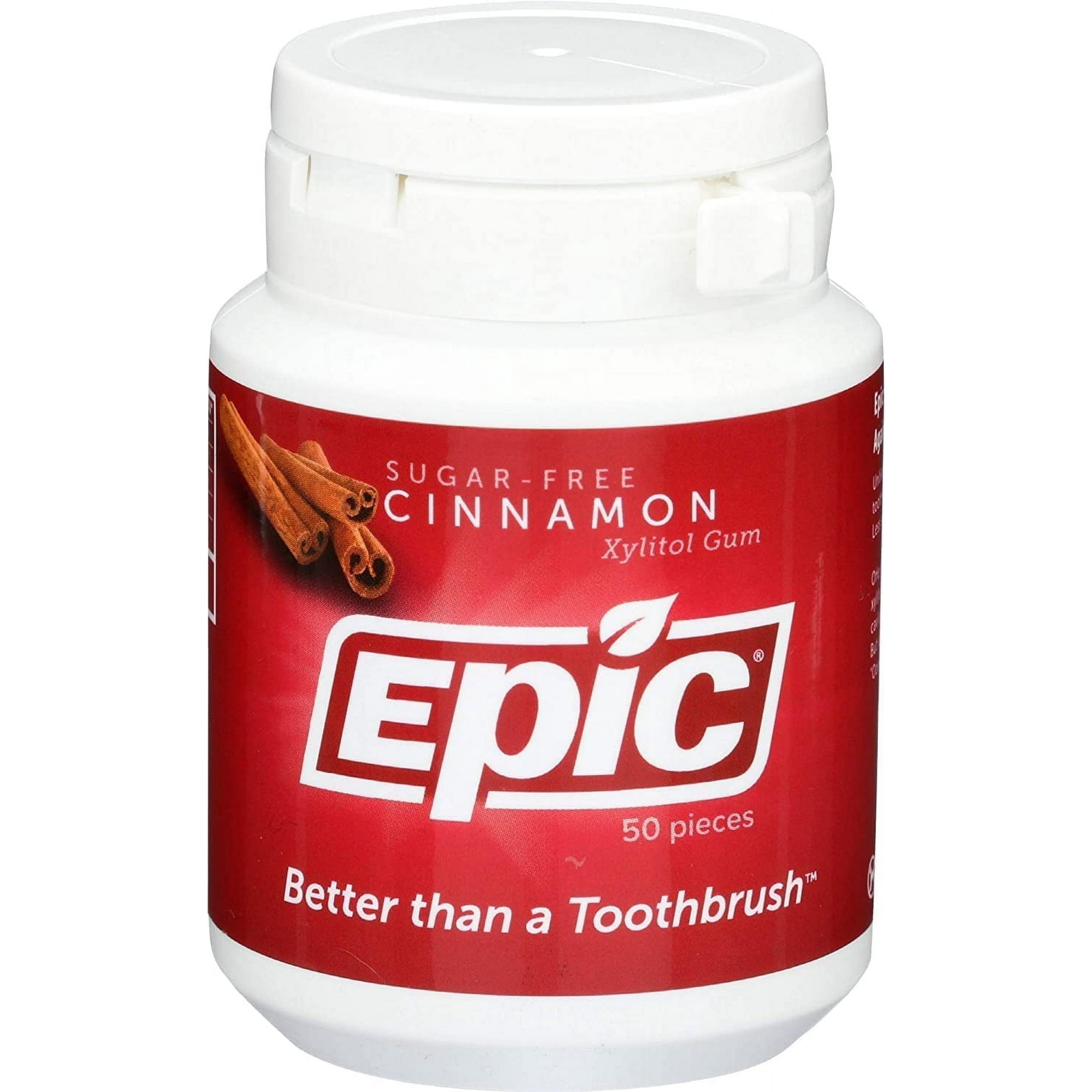 Epic Dental 100% Xylitol Sweetened Cinnamon Gum 50 Pieces Pack of 4