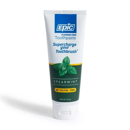 Epic Xylitol Toothpaste - Fluoride-Free, Sugar Free & Aspartame Free Toothpaste Sweetened w/Xylitol for Clean Teeth & Gum Health (Spearmint, 4.9oz Tube, 2 Tubes)