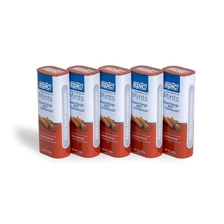 Epic Xylitol Mints - Sugar Free & Aspartame Free Mints Sweetened w/Xylitol for Dry Mouth & Gum Health (Cinnamon, 55-Piece Tin, 5 Tins)