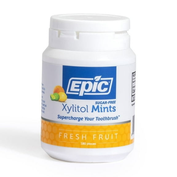Epic Xylitol Mints - Sugar Free & Aspartame Free Mints Sweetened w/Xylitol for Dry Mouth & Gum Health (Fresh Fruit, 180-Piece Bottle)