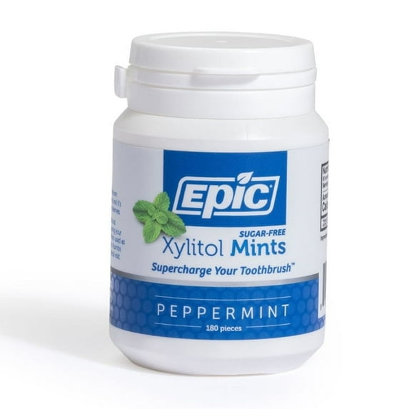 Epic Xylitol Mints - Sugar Free & Aspartame Free Mints Sweetened w/Xylitol for Dry Mouth & Gum Health (Peppermint, 180-Piece Bottle)