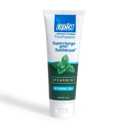 Epic Xylitol Toothpaste - Fluoride, Sugar Free & Aspartame Free Toothpaste Sweetened w/Xylitol for Clean Teeth & Gum Health (Spearmint, 4.9oz Tube, 2 Tubes)