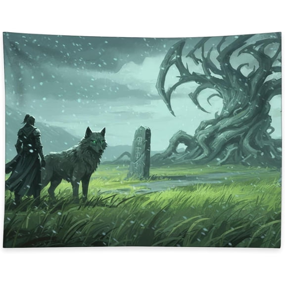 Epic Fantasy Wolf Warrior Tapestry Mystical Nordic Art Wall Hanging RPG & Fantasy Gaming Home Decor Boho Aesthetic Tapestry for Bedroom Dorm Living Room Decor 40 x 30 Inch