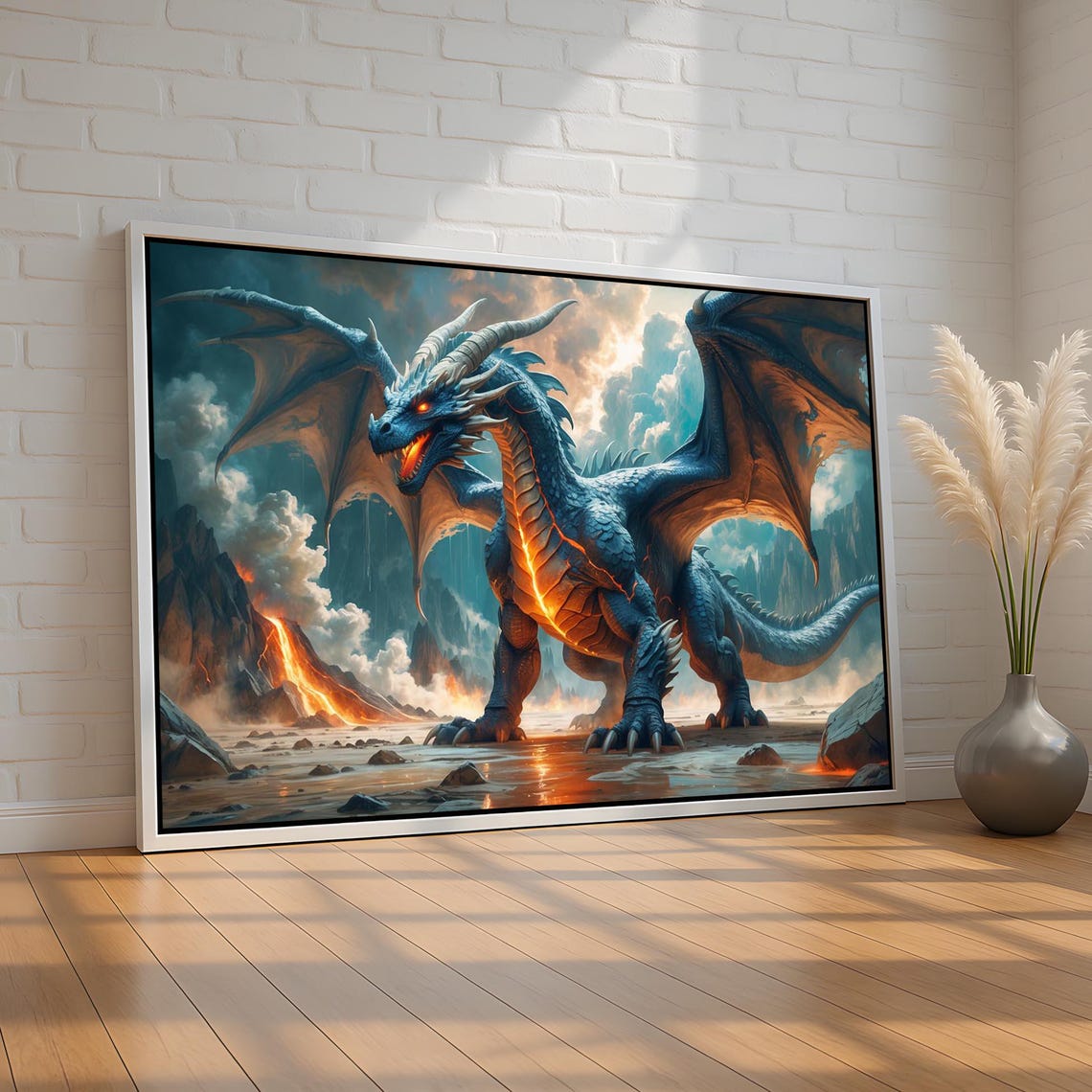 Epic Fire Dragon Fantasy Art | Powerful Lava Dragon Wall Print ...