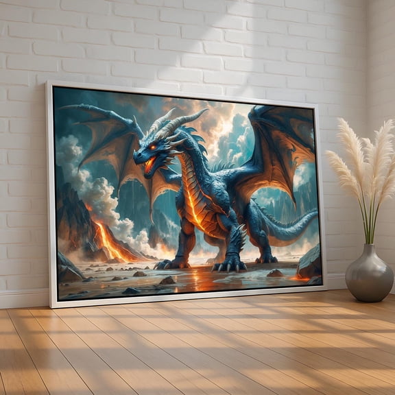 Epic Fire Dragon Fantasy Art | Powerful Lava Dragon Wall Print | Mythical Creature Canvas Or Poster | Gamer Or Fantasy Decor | Ready To Hang, Unframed Poster Size 8x12