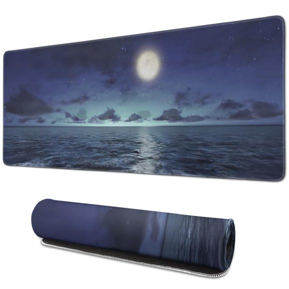 Epic Gaming with SciFi Space Moon Mouse Pad: Extended Large Size, Stitched Edges, Anti-Slip Base, Ideal Keyboard Desk Pad for Gamers & Home Office, 31.5x11.8 Inch