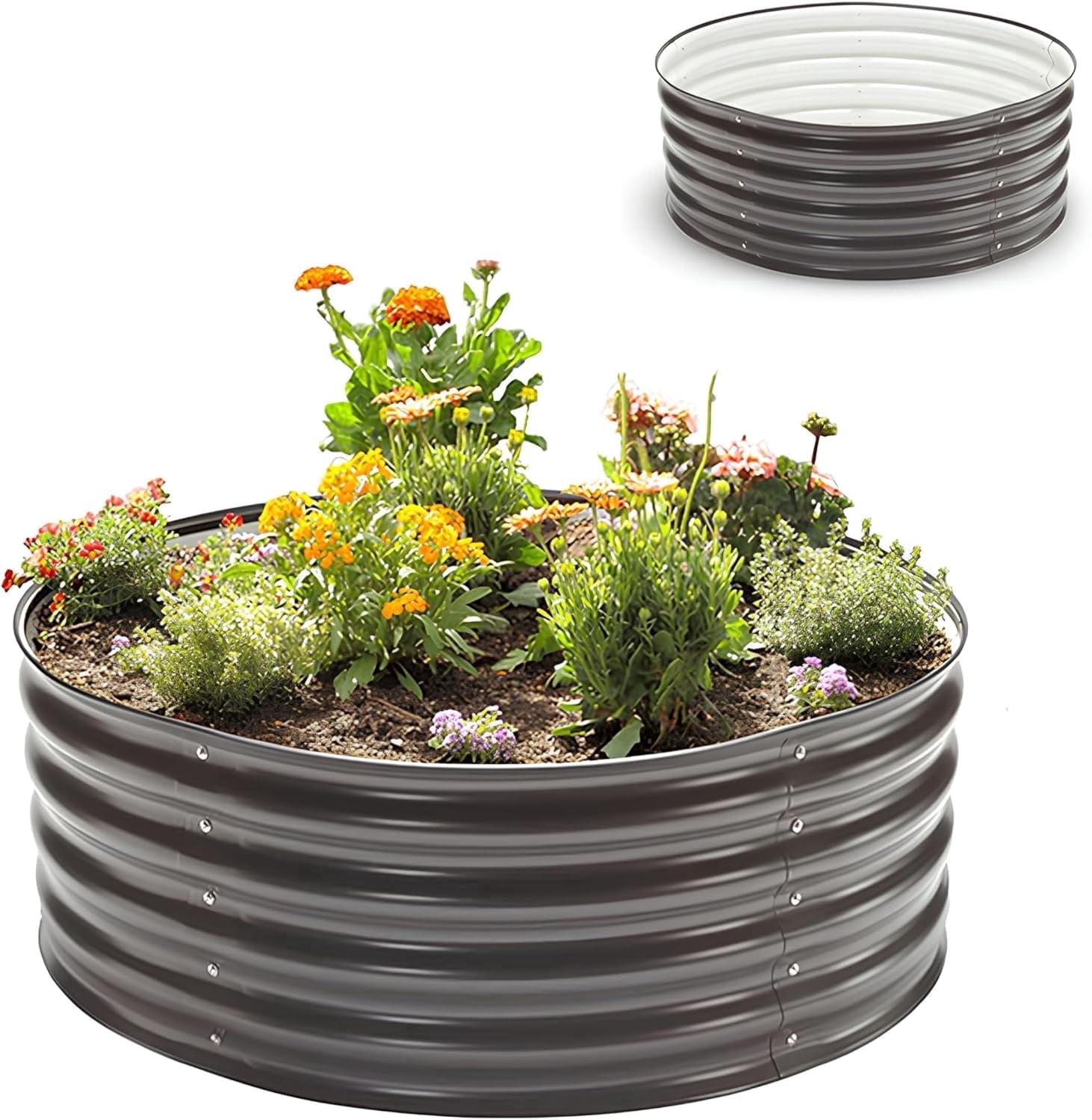 Epic Gardening Round Galvanized Raised Garden Bed Kit, 15" Tall Round Metal Planter, Slate Grey, Outdoor Use