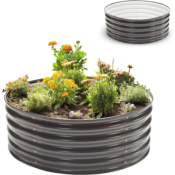 Epic Gardening 5-in-1 Galvanized Raised Garden Bed Kit, 15" Tall Round Metal Planter, Slate Grey, Outdoor Use