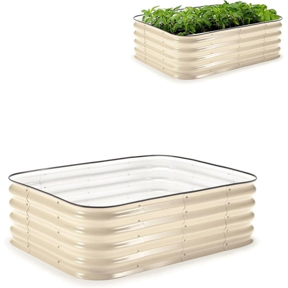 Epic Gardening 6-in-1 Galvanized Raised Garden Bed Kit, 15" Tall Metal Planter Box, Small Light Clay