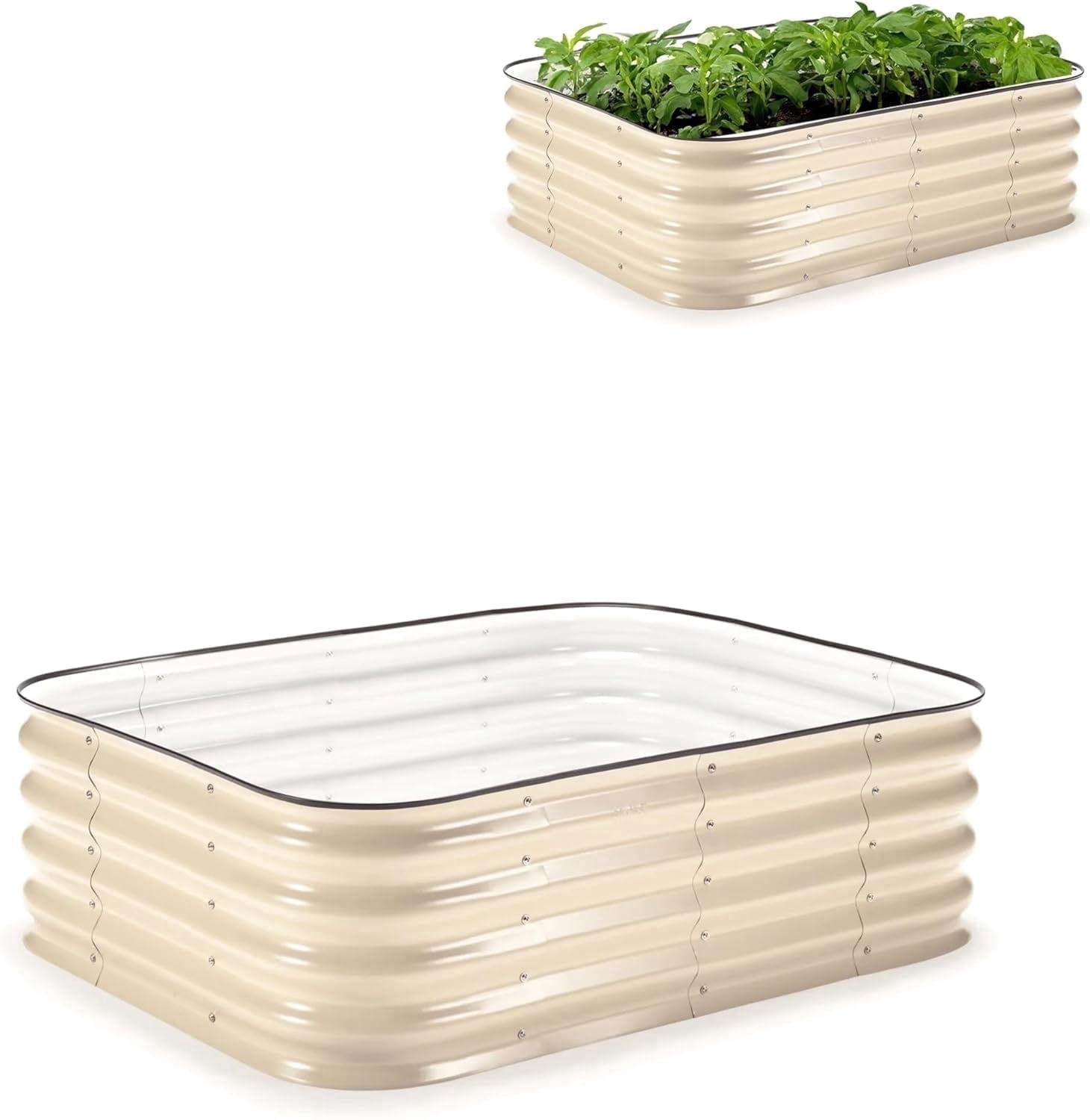 Epic Gardening 6-in-1 Small Modular Galvanized Raised Garden Bed Kit, 15" Tall Metal Planter Box, Small Light Clay
