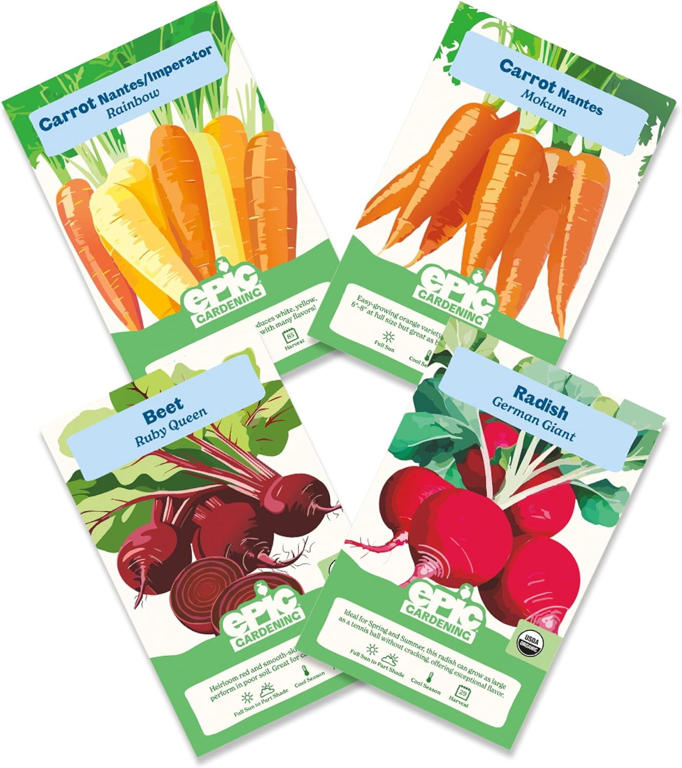 Epic Gardening Roots Seed Bundle, 4 Non-GMO Heirloom Varieties ...