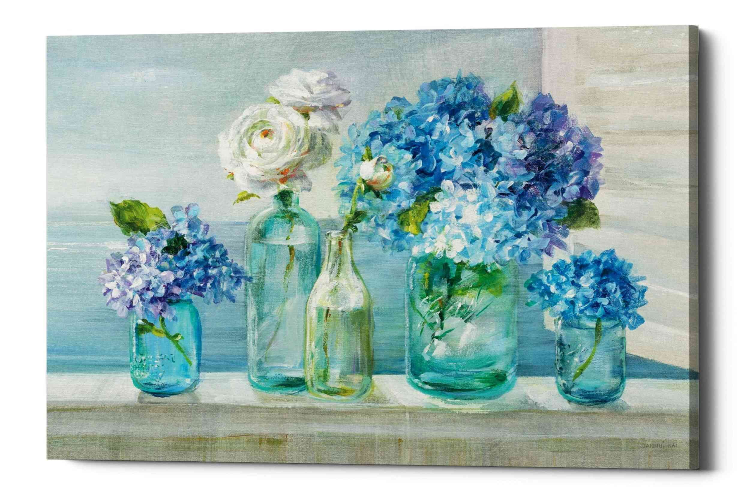 Blue and White Floral Canvas Wall Art 12" x 18"