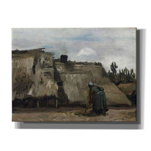 Epic Graffiti 'A Peasant Woman Digging In Front Of Her Cottage' by Vincent Van Gogh, Giclee Canvas Wall Art, 16"x12"
