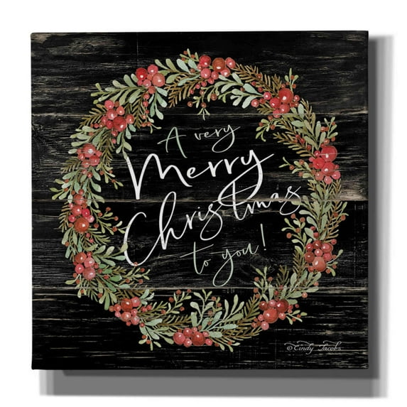Epic Graffiti 'A Very Merry Christmas Wreath' by Cindy Jacobs, Canvas Wall Art, 26"x26"