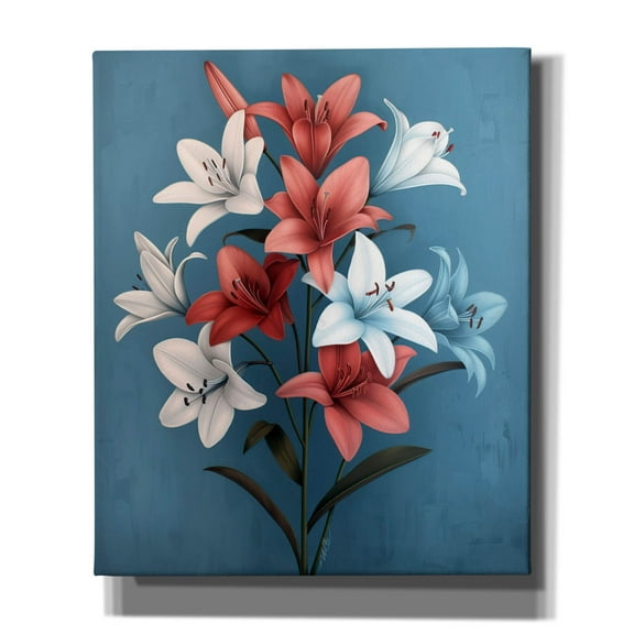 Epic Graffiti 'Abstract Pink And Blue White Lilies 2' by Momart Canvas Wall Art, 20" x 24"