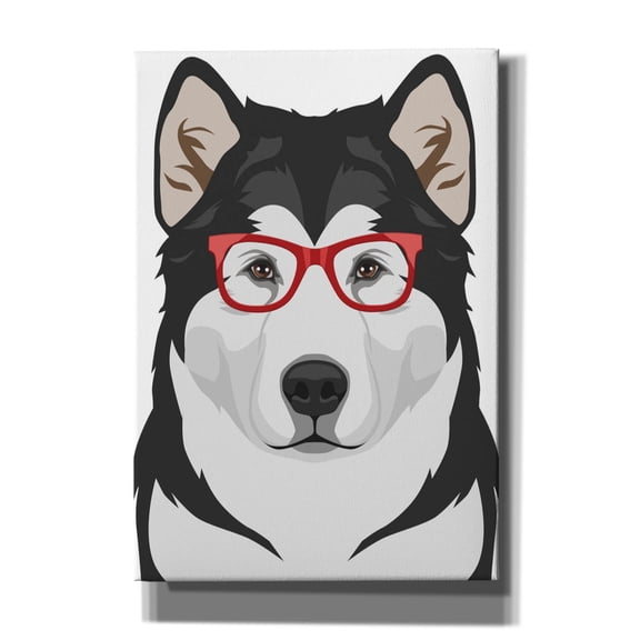 Epic Graffiti 'Alaskan Malamute Wearing Hipster Glasses' by Olga and Alexey Drozdov, Canvas Wall Art, 18"x26"