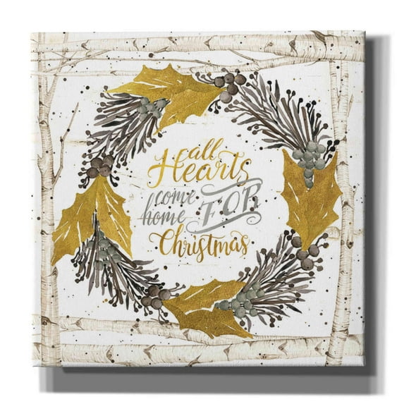 Epic Graffiti 'All Hearts Come Home for Christmas Birch Wreath' by Cindy Jacobs, Canvas Wall Art, 18"x18"
