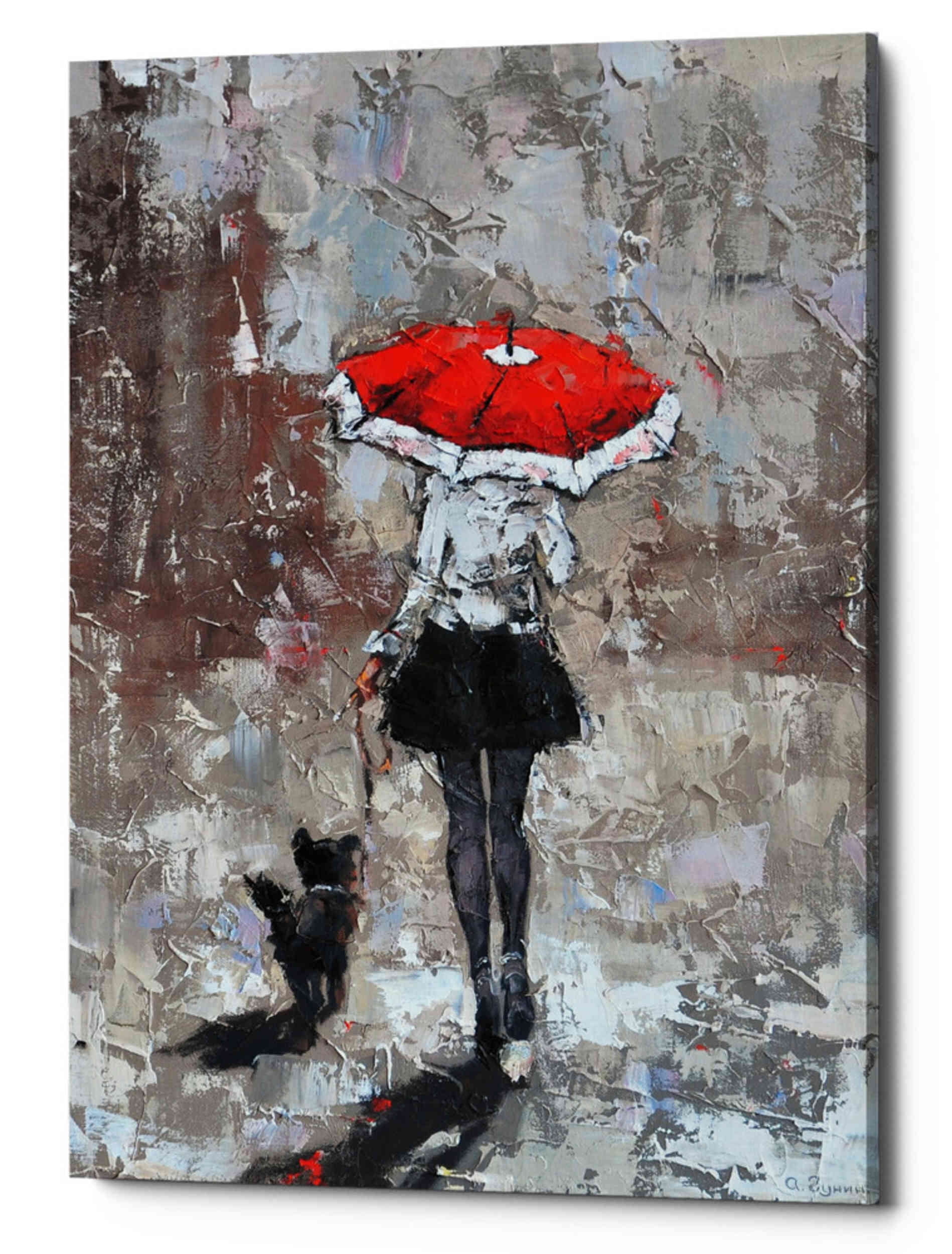 Urban Autumn Red Umbrella Canvas Wall Art, 12" x 18"