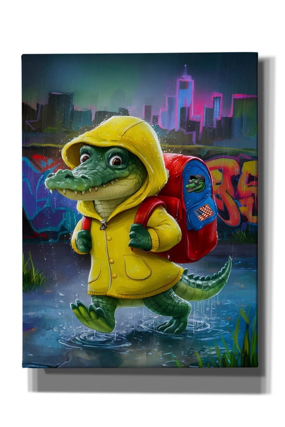 'Baby Croc Going To School' by Andreas Magnusson Canvas Wall Art, 12" x 16"