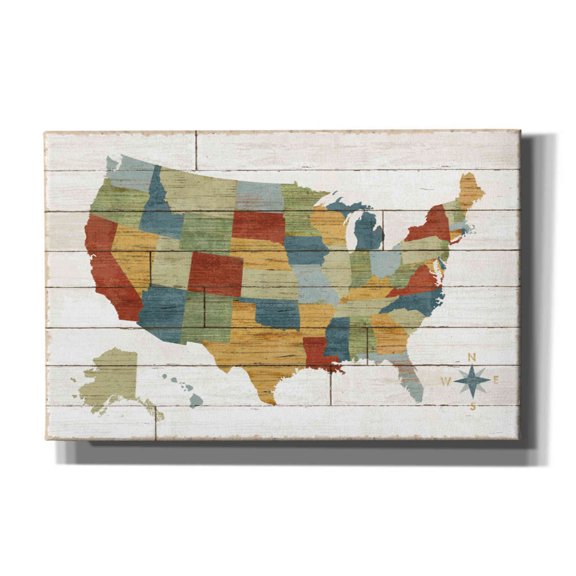 Epic Graffiti 'Barnboard Map no Words' by Sue Schlabach, Canvas Wall Art, 40"x26"