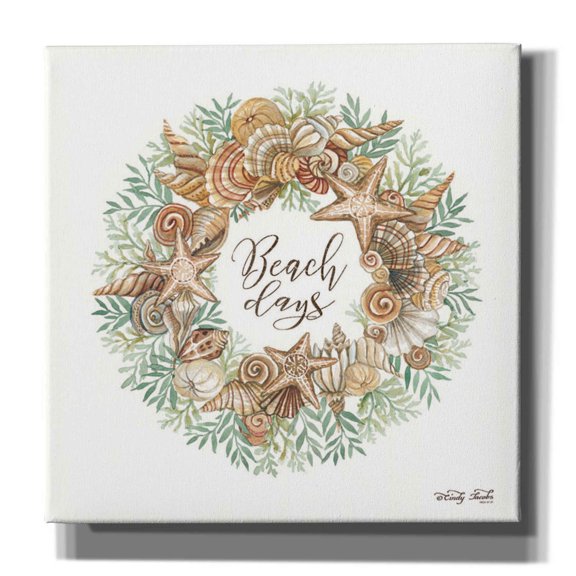Epic Graffiti 'Beach Days Shell Wreath' by Cindy Jacobs, Canvas Wall Art, 12"x12"