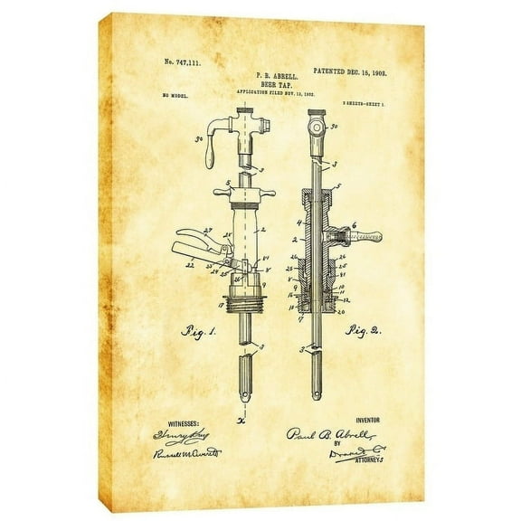 Epic Graffiti "Beer Tab Vintage Patent Blueprint" Giclee Canvas Wall Art, 12" x 18" 12" x 18"