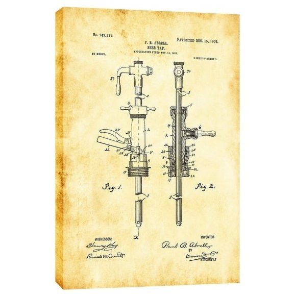 Epic Graffiti "Beer Tab Vintage Patent Blueprint" Giclee Canvas Wall Art, 12" x 18" 18" x 26"