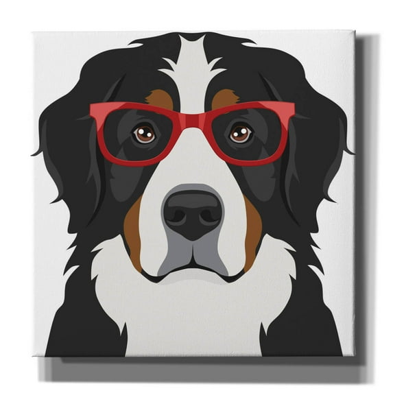 Epic Graffiti 'Bernese Mountain Dog Wearing Hipster Glasses' by Furbaby Affiliates, Canvas Wall Art, 12"x12"