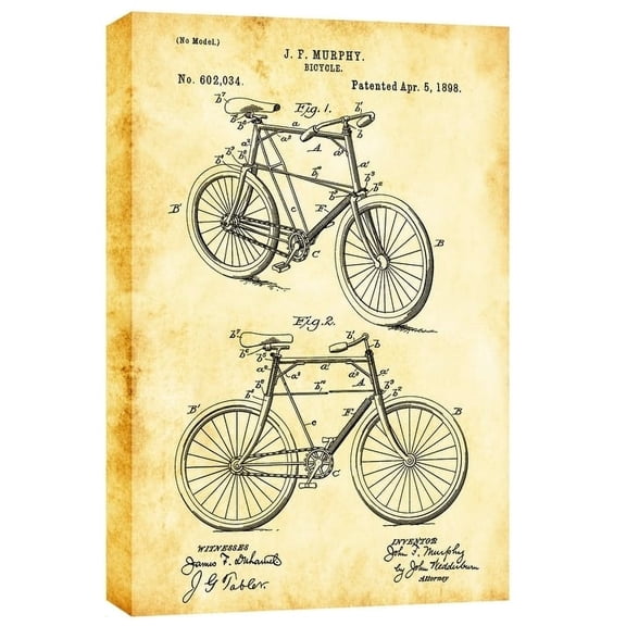 Epic Graffiti "Bicycle Vintage Patent Blueprint" Giclee Canvas Wall Art, 12" x 18" 18" x 26"