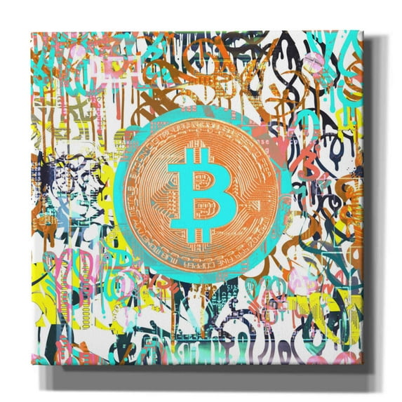 Epic Graffiti 'Bitcoin Graffiti Art 3' by Irena Orlov, Canvas Wall Art, 26"x26"